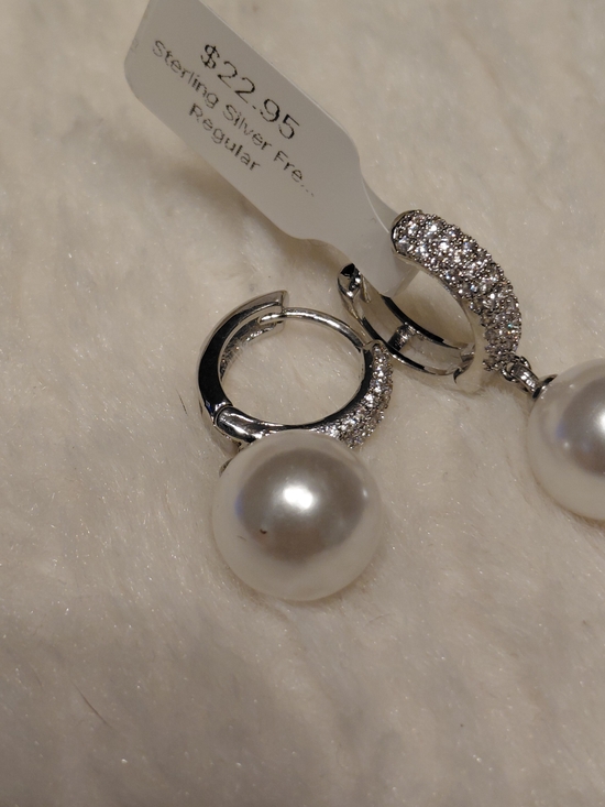 Jewelry - Sterling Silver Pearl Drop Hoop Earrings - White Pearls